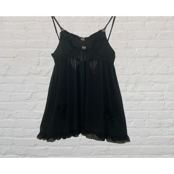 Betsey Johnson Black Sheer Lace Babydoll Nightgown – Size S - Picture 2 of 16